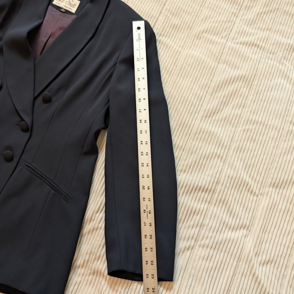 Le Suit Dark Navy Double-Breasted Shawl-Collar Pantsuit - Picture 7 of 16
